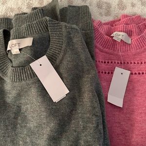 LOFT Charcoal and Rose Crew Neck Sweaters